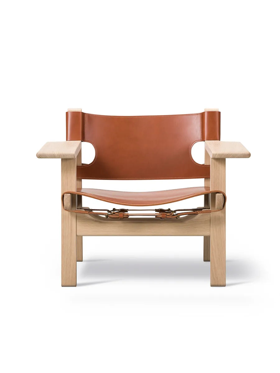The Spanish Chair i cognacläder, såpad ek av Børge Mogensen - 1 - Jacobsen Plus