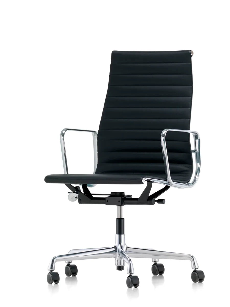 Aluminium Chair EA 119 Kontorsstol, svart läder från Vitra - 1 - Jacobsen Plus