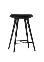 High Stool, svart bok, svart Ultra-läder, 69 cm, låg barstol från Mater