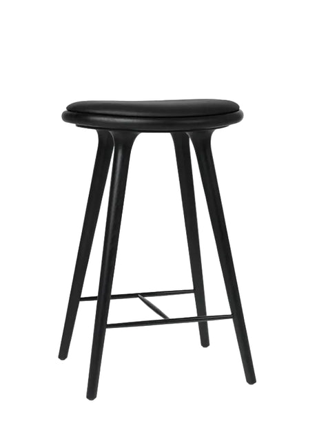Hög Stool, svartbetsad ek, svart Ultra-läder, 69 cm, låg barstol från Mater - Jacobsen Plus