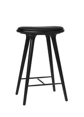 Hög Stool, svartbetsad ek, svart Ultra-läder, 69 cm, låg barstol från Mater
