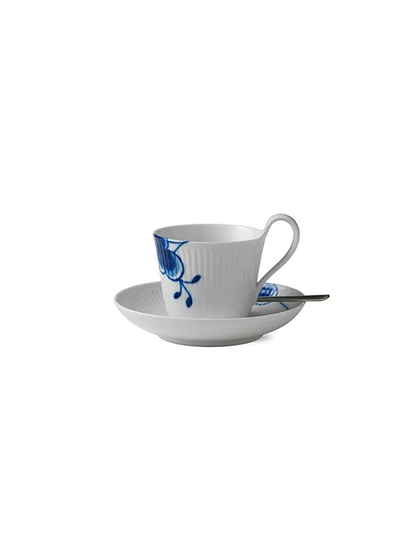 Royal Copenhagen Blå Mega Riflet, kopp med hög hank och fat 25 cl