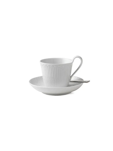 Royal Copenhagen Vit Halvblonde, kopp med högt handtag och fat 25 cl - 2 - Jacobsen Plus
