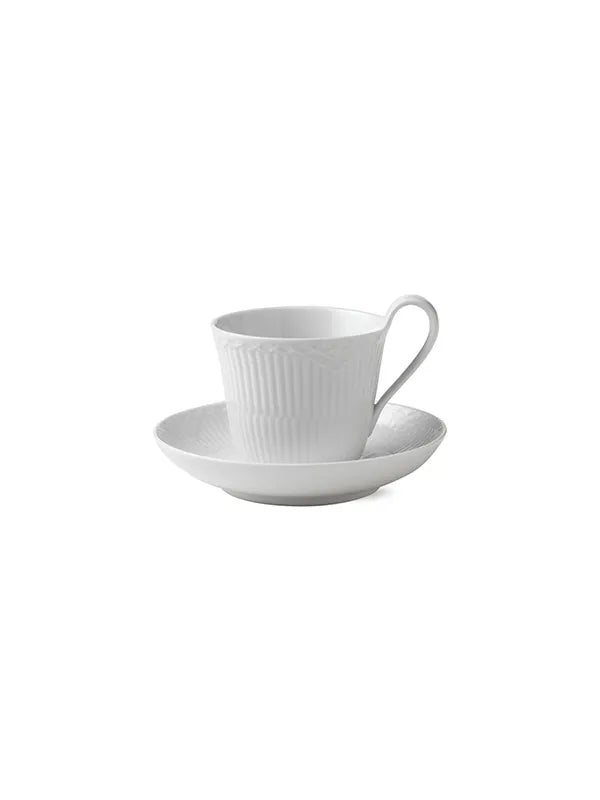 Royal Copenhagen Vit Halvblonde, kopp med högt handtag och fat 25 cl