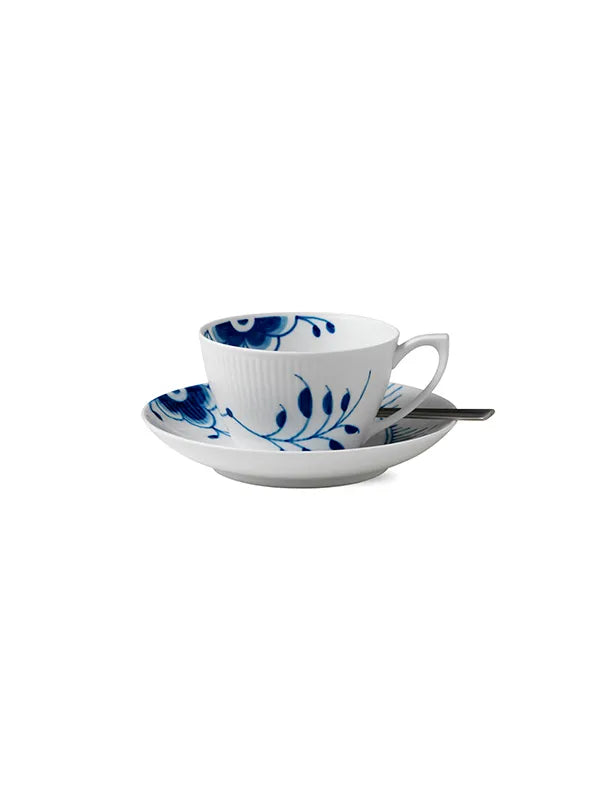 Royal Copenhagen Blå Mega Riflet, kopp med fat 28 cl