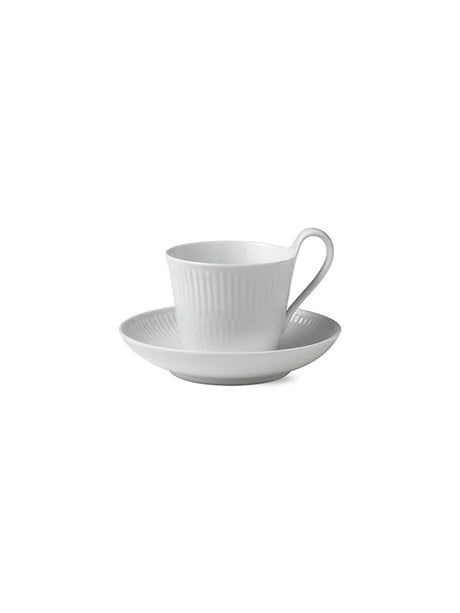 Royal Copenhagen Vit Räfflad, kopp med hög hank och fat 25 cl - Jacobsen Plus