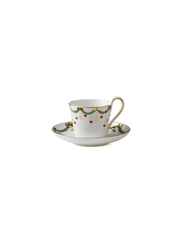 Royal Copenhagen Stjerne Riflet Jul, kopp med hög hänkel och fat 24 cl