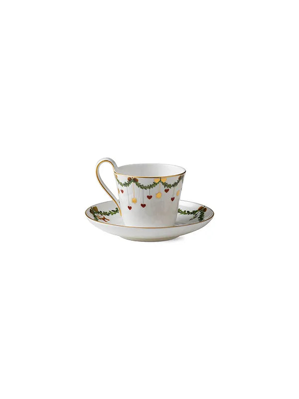 Royal Copenhagen Stjerne Riflet Jul, kopp med hög hänkel och fat 24 cl - 2 - Jacobsen Plus