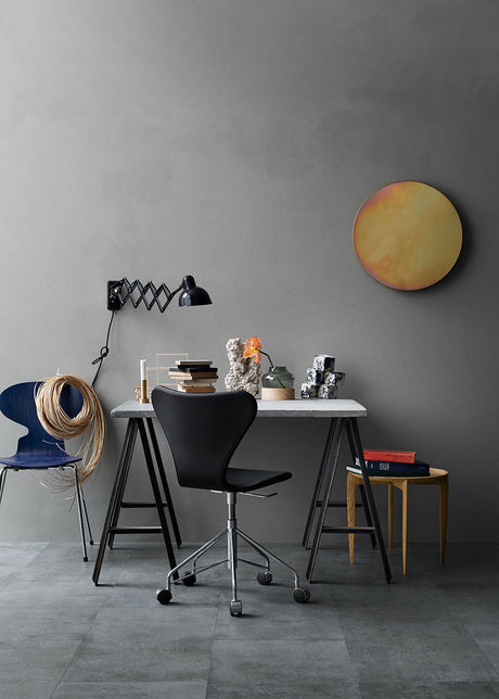 Fritz Hansen - 3117 Kontorsstol, helklädd i Grace-läder - Svart læder - Krom stel - Jacobsen Plus