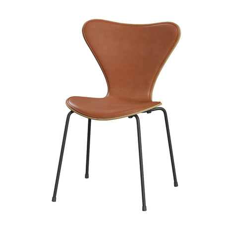 Fritz Hansen - 3107 Stol, naturfanér och frontklädd i Grace-läder - Bok - Svart læder - Krom stel - Jacobsen Plus