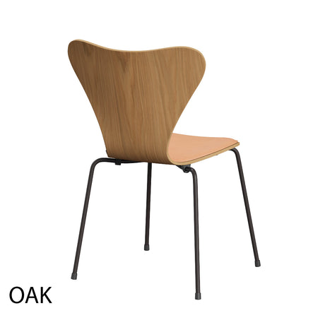 Fritz Hansen - 3107 Stol, naturfanér och frontklädd i Natur-läder - Bok - Krom stel - Jacobsen Plus
