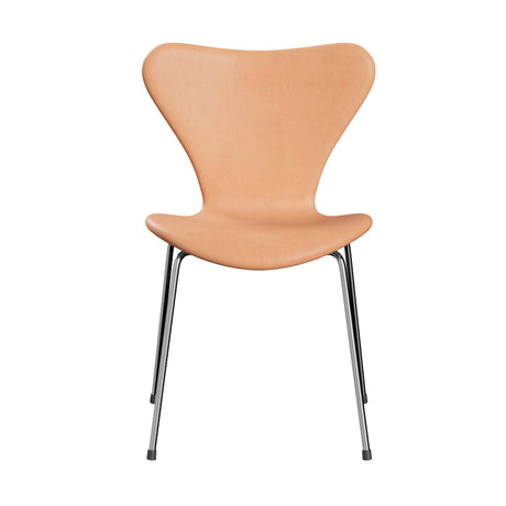 Fritz Hansen - 3107 Stol, helt klädd i naturfärgat läder - Krom stel - Jacobsen Plus