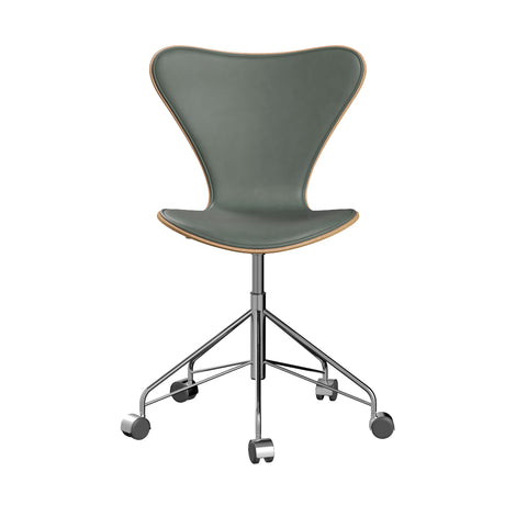 Fritz Hansen - 3117 kontorsstol, naturfaner och frontpolstrad i Grace läder - Bok - Svart læder - Krom stel - Jacobsen Plus