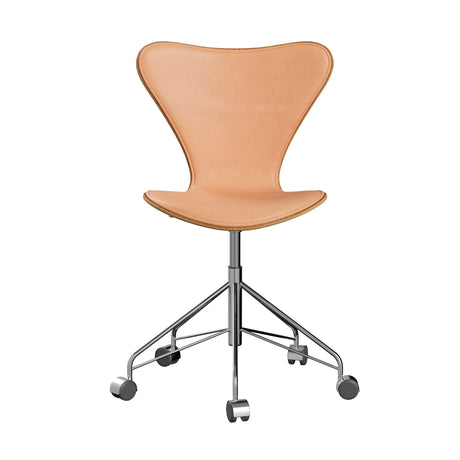 Fritz Hansen - 3117 kontorsstol, naturfanér och frontpolstrad i naturfärgat läder - Bok - Krom stel - Jacobsen Plus