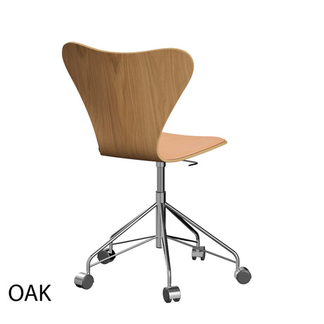 Fritz Hansen - 3117 kontorsstol, naturfanér och frontpolstrad i naturfärgat läder - Bok - Krom stel - Jacobsen Plus