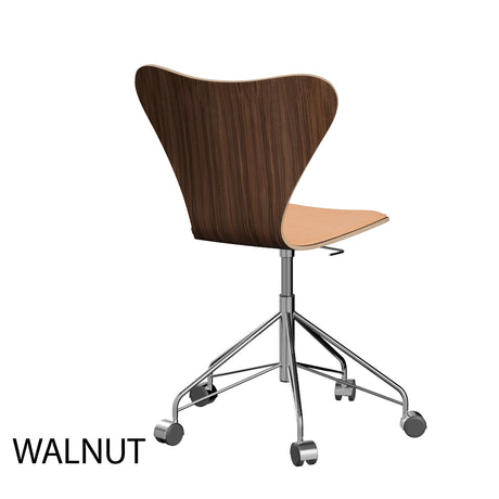 Fritz Hansen - 3117 kontorsstol, naturfanér och frontpolstrad i naturfärgat läder - Bok - Krom stel - Jacobsen Plus
