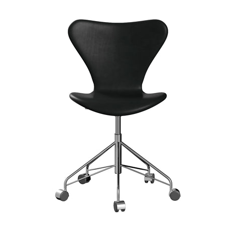 Fritz Hansen - 3117 Kontorsstol, helklädd i Grace-läder - Svart læder - Krom stel - Jacobsen Plus