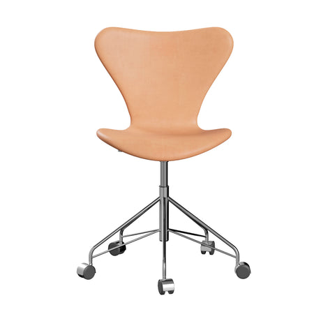 Fritz Hansen - 3117 kontorsstol, helklädd i naturfärgat läder - Krom stel - Jacobsen Plus