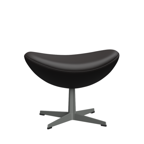 3127 Fotpall till Ägget, stativ i silvergrå av Arne Jacobsen - Aura læder - Black Brown - Jacobsen Plus