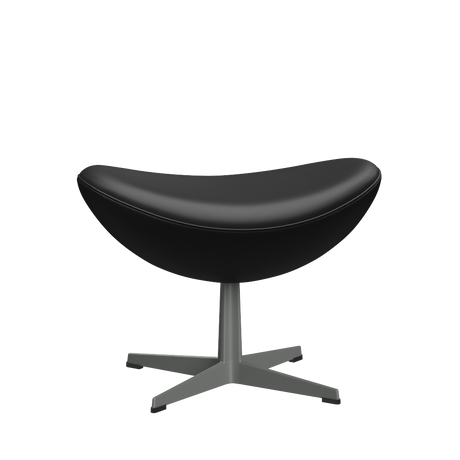 3127 Fotpall till Ägget, stativ i silvergrå av Arne Jacobsen - Aura læder - Black Brown - Jacobsen Plus