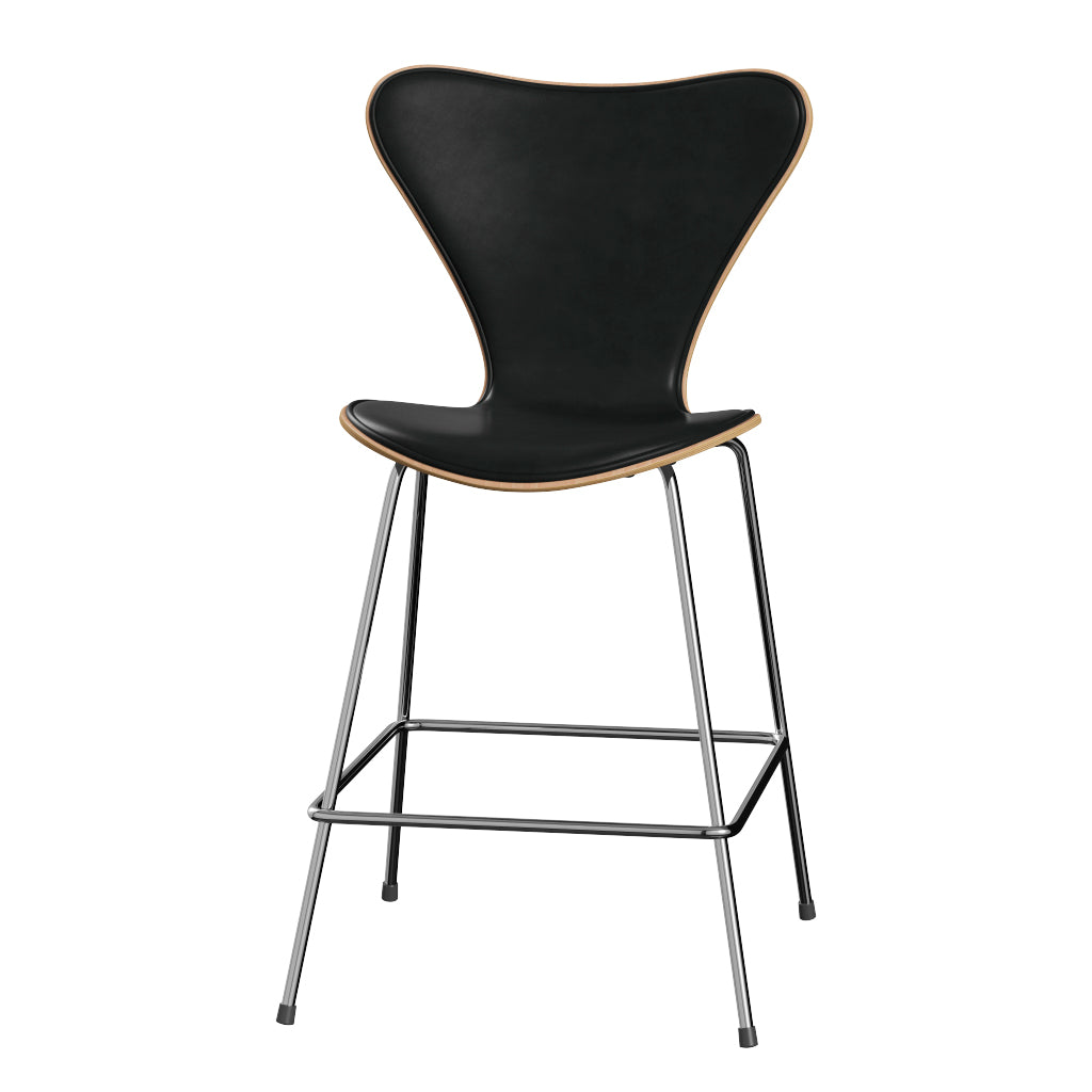 Fritz Hansen - 3187 låg barstol, naturfanér och frampolstrad i Grace läder - Bok - Svart læder - Krom stel - Jacobsen Plus