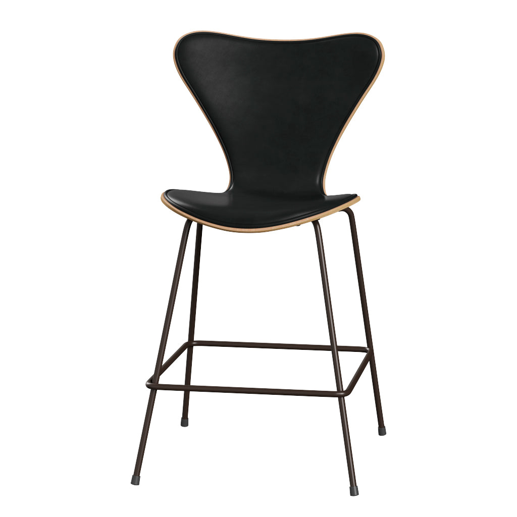 Fritz Hansen - 3187 låg barstol, naturfanér och frampolstrad i Grace läder - Bok - Svart læder - Brown Brons stel - Jacobsen Plus