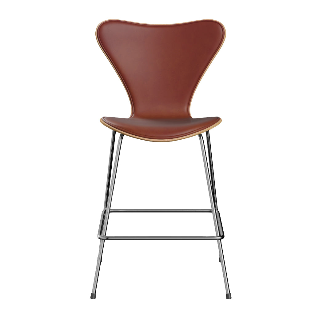 Fritz Hansen - 3187 låg barstol, naturfanér och frampolstrad i Grace läder - Bok - Kastanjebrun læder - Krom stel - Jacobsen Plus