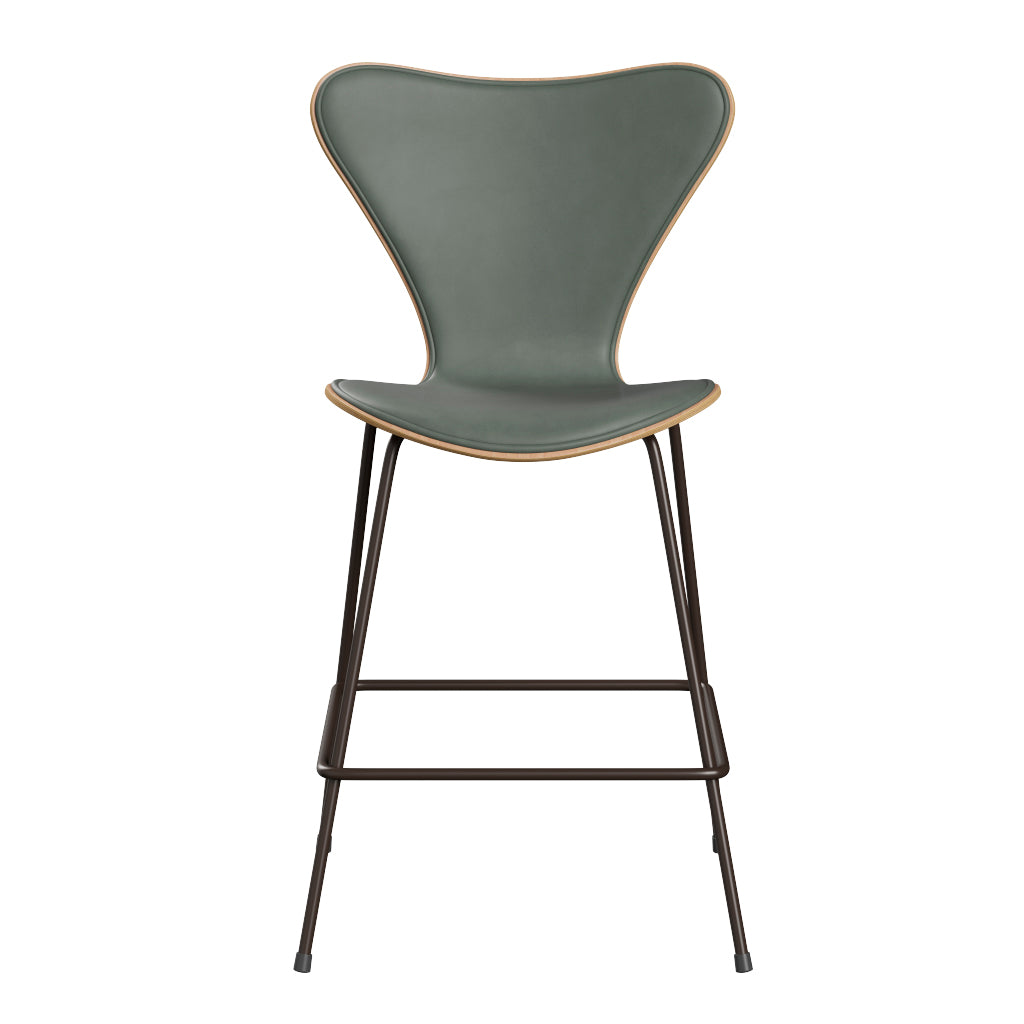 Fritz Hansen - 3187 låg barstol, naturfanér och frampolstrad i Grace läder - Bok - Concrete Grey læder - Brown Brons stel - Jacobsen Plus