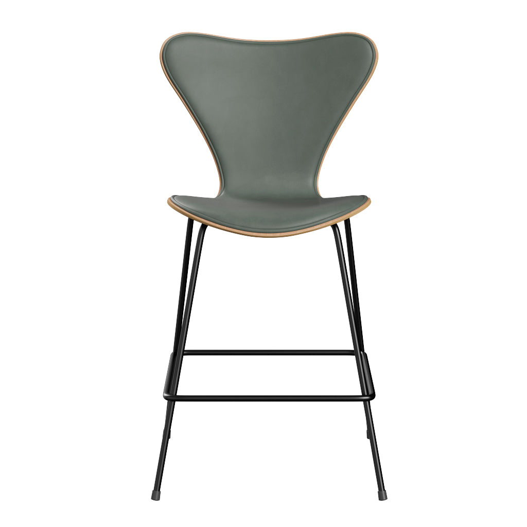 Fritz Hansen - 3187 låg barstol, naturfanér och frampolstrad i Grace läder - Bok - Concrete Grey læder - Svart stel - Jacobsen Plus