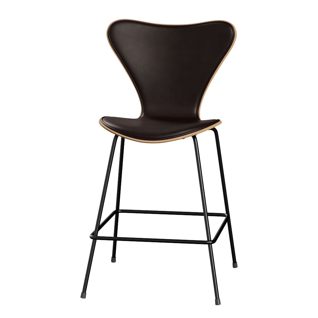 Fritz Hansen - 3187 låg barstol, naturfanér och frampolstrad i Grace läder - Bok - Mørk brun læder - Svart stel - Jacobsen Plus