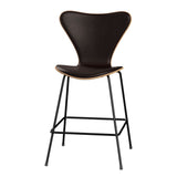 Fritz Hansen - 3187 låg barstol, naturfanér och frampolstrad i Grace läder - Bok - Mørk brun læder - Svart stel - Jacobsen Plus