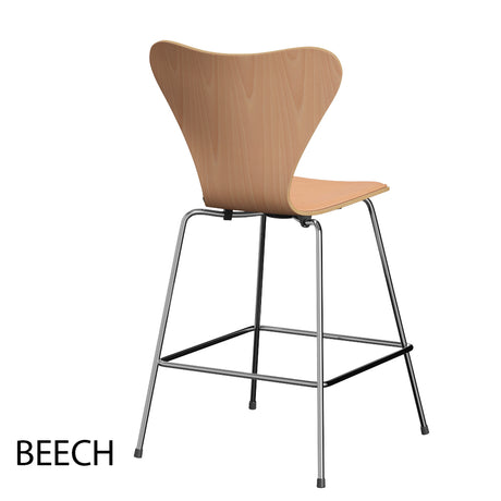 Fritz Hansen - 3187 låg barstol, naturfanér och frontklädd i Natur-läder - Bok - Krom stel - Jacobsen Plus