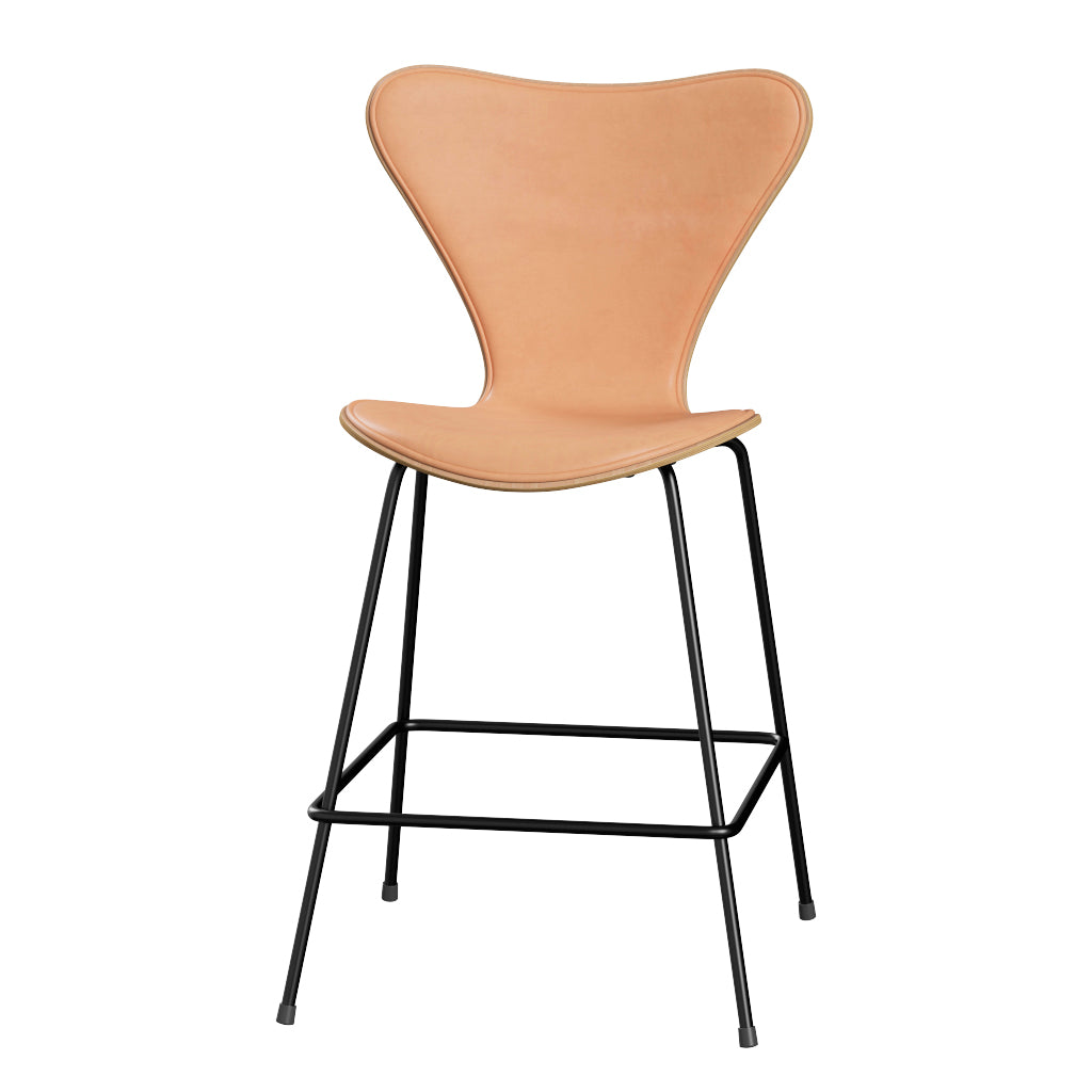 Fritz Hansen - 3187 låg barstol, naturfanér och frontklädd i Natur-läder - Bok - Svart stel - Jacobsen Plus