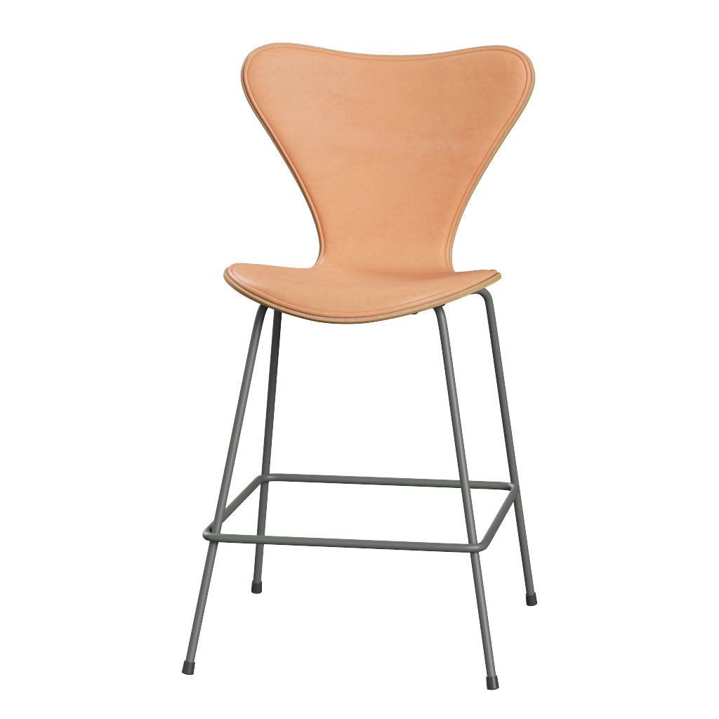 Fritz Hansen - 3187 låg barstol, naturfanér och frontklädd i Natur-läder - Bok - Silver Grey stel - Jacobsen Plus