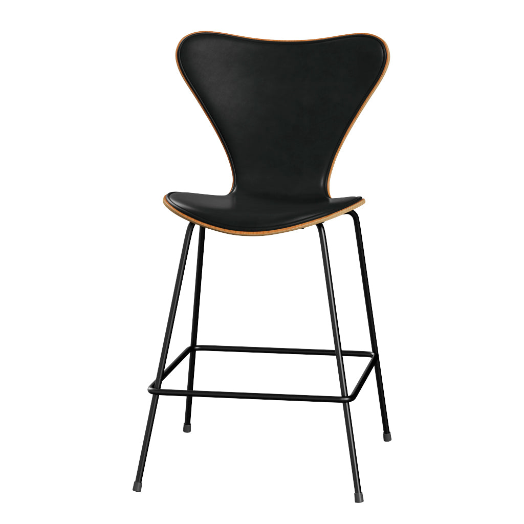 Fritz Hansen - 3187 låg barstol, naturfanér och frampolstrad i Grace läder - Kirsebær - Svart læder - Svart stel - Jacobsen Plus