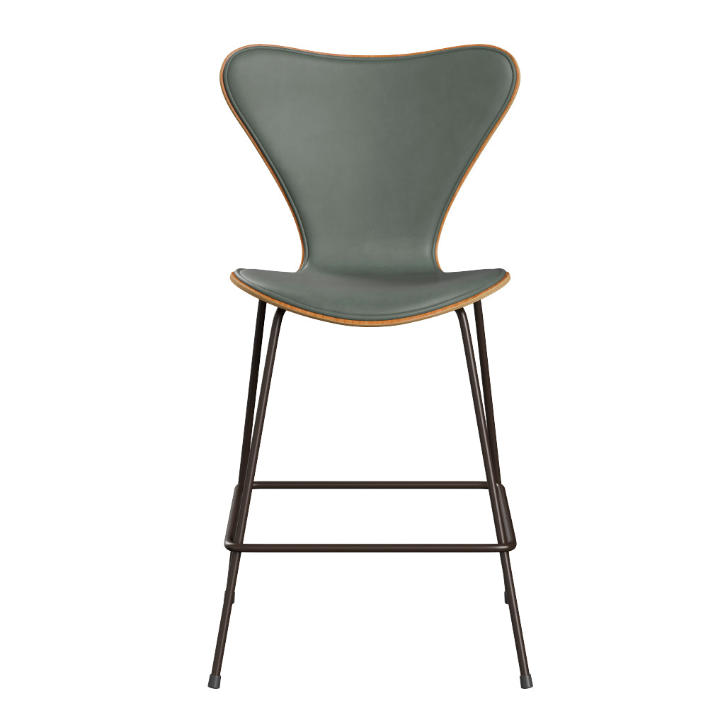 Fritz Hansen - 3187 låg barstol, naturfanér och frampolstrad i Grace läder - Kirsebær - Concrete Grey læder - Brown Brons stel - Jacobsen Plus