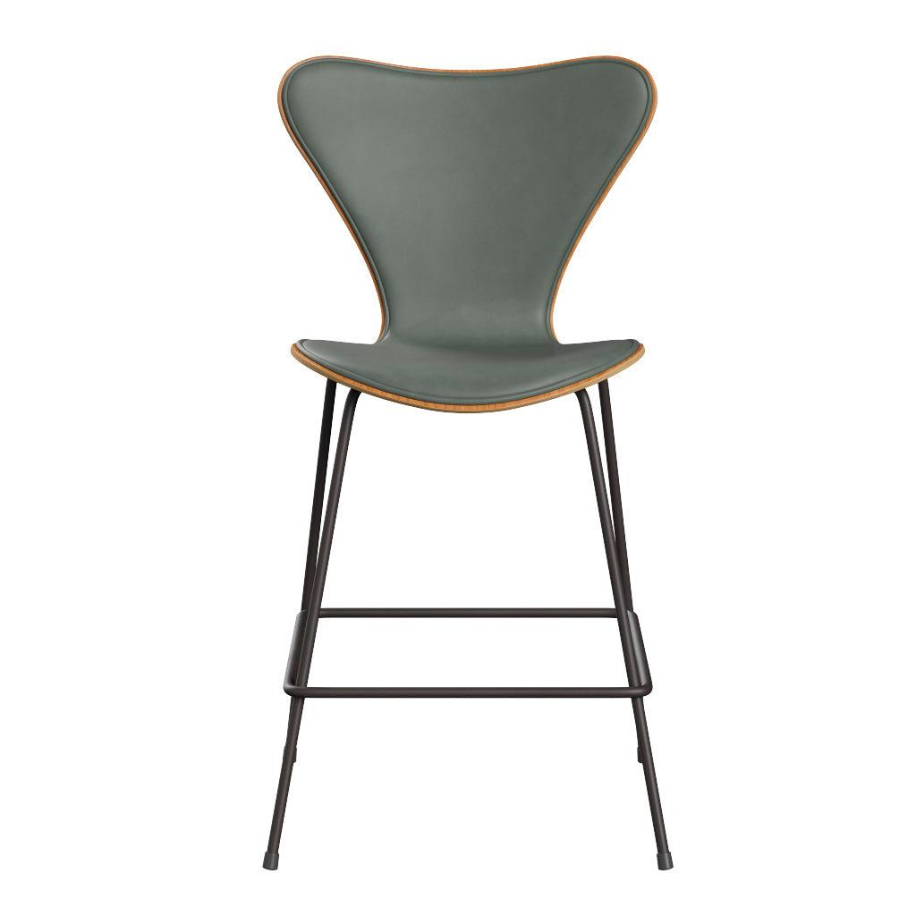 Fritz Hansen - 3187 låg barstol, naturfanér och frampolstrad i Grace läder - Kirsebær - Concrete Grey læder - Warm Graphite stel - Jacobsen Plus