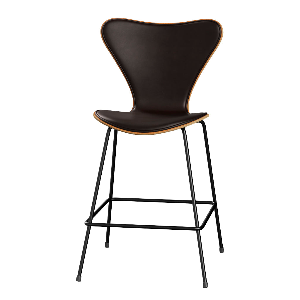 Fritz Hansen - 3187 låg barstol, naturfanér och frampolstrad i Grace läder - Kirsebær - Mørk brun læder - Svart stel - Jacobsen Plus