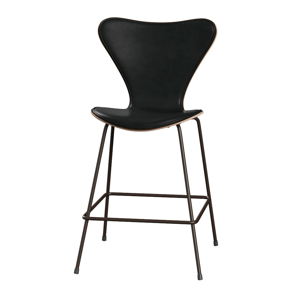 Fritz Hansen - 3187 låg barstol, naturfanér och frampolstrad i Grace läder - Mørkbejdset eg- Svart læder - Brown Brons stel - Jacobsen Plus
