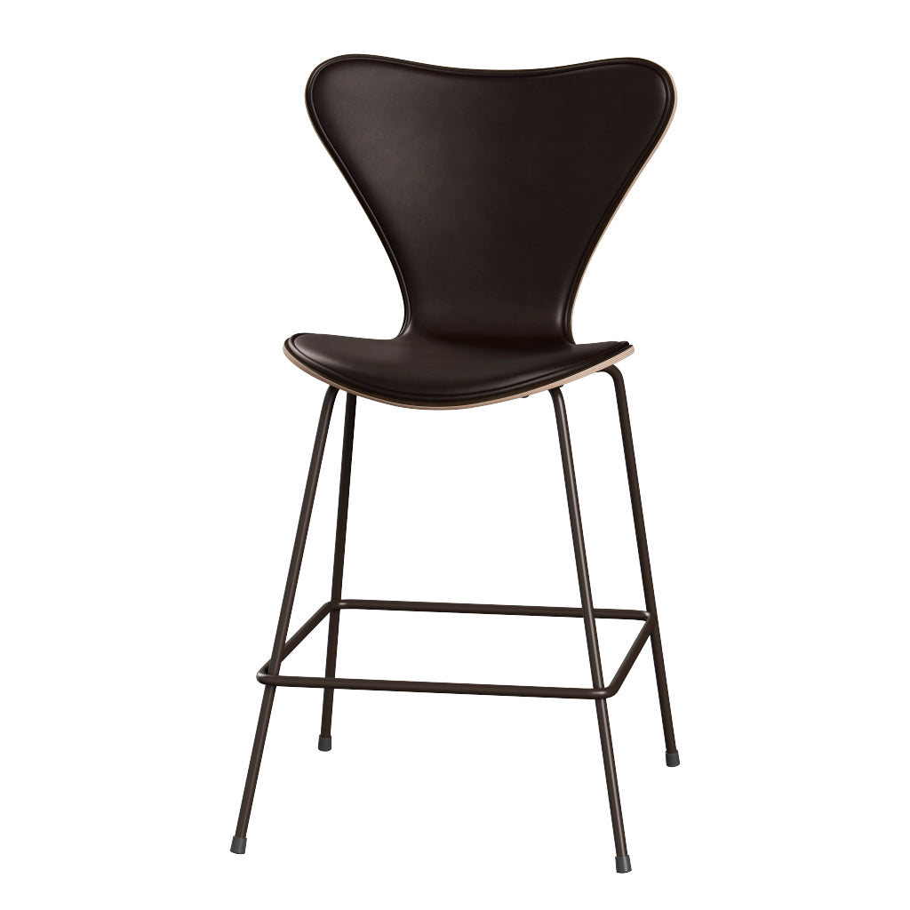 Fritz Hansen - 3187 låg barstol, naturfanér och frampolstrad i Grace läder - Mørkbejdset eg - Mørk brun læder - Brown Brons stel - Jacobsen Plus