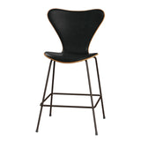 Fritz Hansen - 3187 låg barstol, naturfanér och frampolstrad i Grace läder - Elm - Svart læder - Brown Brons stel - Jacobsen Plus