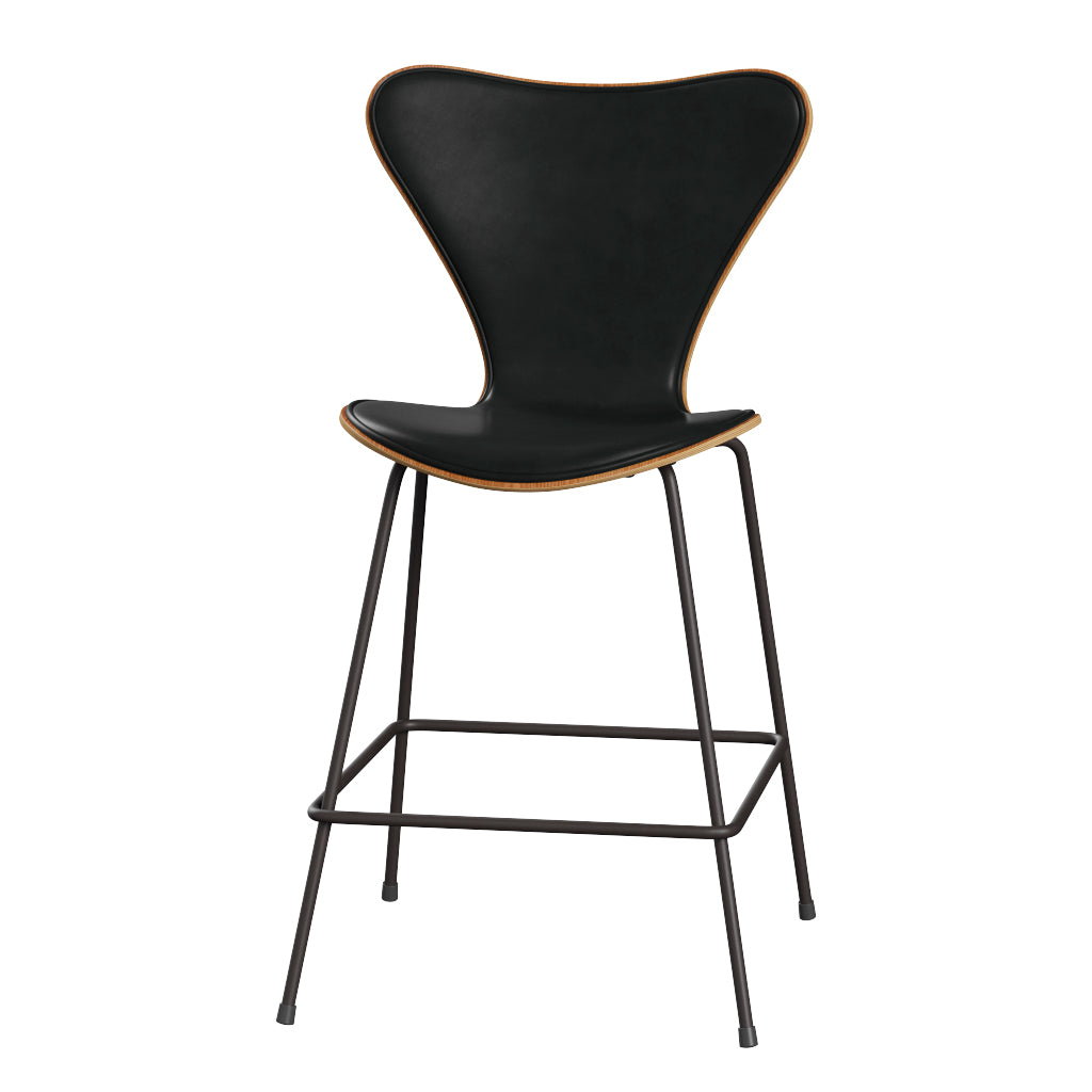 Fritz Hansen - 3187 låg barstol, naturfanér och frampolstrad i Grace läder - Elm - Svart læder - Warm Graphite stel - Jacobsen Plus