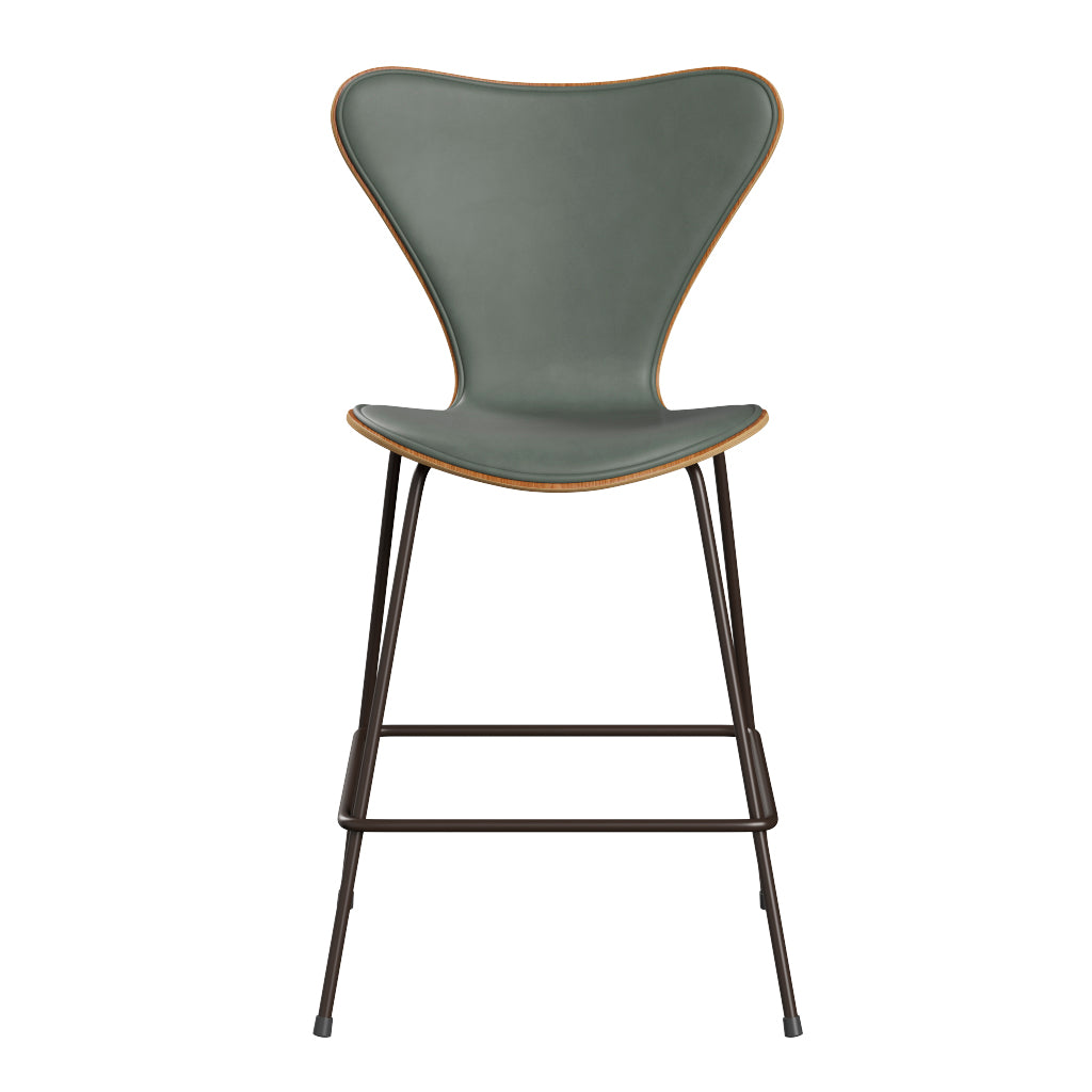 Fritz Hansen - 3187 låg barstol, naturfanér och frampolstrad i Grace läder - Elm - Concrete Grey læder - Brown Brons stel - Jacobsen Plus
