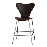 Fritz Hansen - 3187 låg barstol, naturfanér och frampolstrad i Grace läder - Elm - Mørk brun læder - Krom stel - Jacobsen Plus