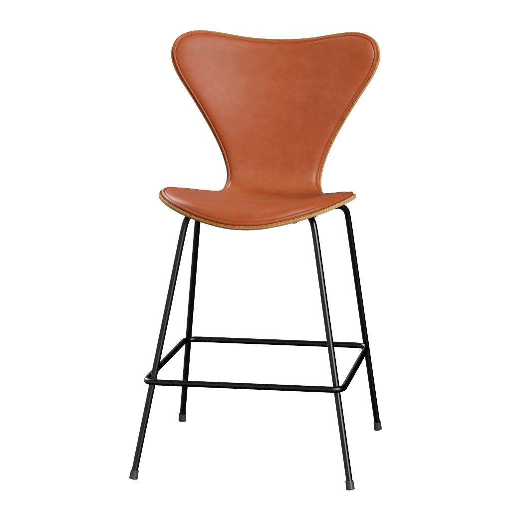 Fritz Hansen - 3187 låg barstol, naturfanér och frampolstrad i Grace läder - Elm - Valnöt læder - Svart stel - Jacobsen Plus