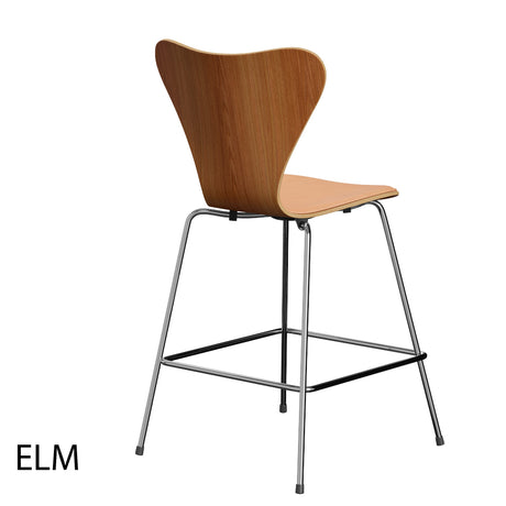 Fritz Hansen - 3187 låg barstol, naturfanér och frontklädd i Natur-läder - Bok - Krom stel - Jacobsen Plus
