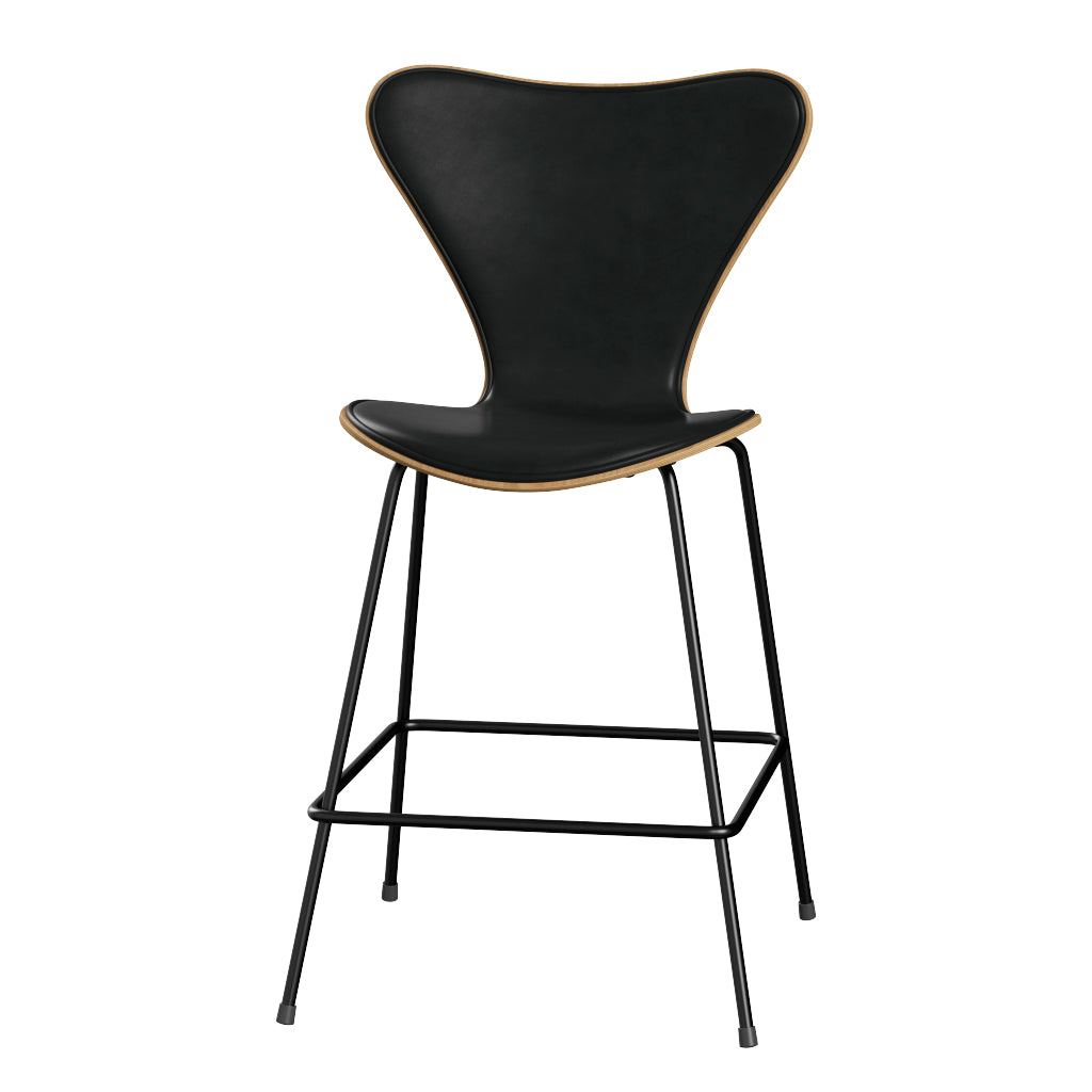 Fritz Hansen - 3187 låg barstol, naturfanér och frampolstrad i Grace läder - Ek - Svart læder - Svart stel - Jacobsen Plus