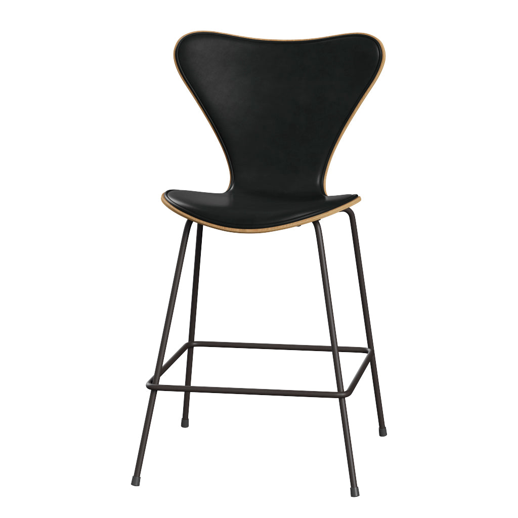 Fritz Hansen - 3187 låg barstol, naturfanér och frampolstrad i Grace läder - Ek - Svart læder - Warm Graphite stel - Jacobsen Plus