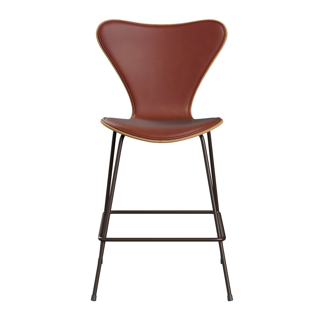 Fritz Hansen - 3187 låg barstol, naturfanér och frampolstrad i Grace läder - Ek - Kastanjebrun læder - Brown Brons stel - Jacobsen Plus