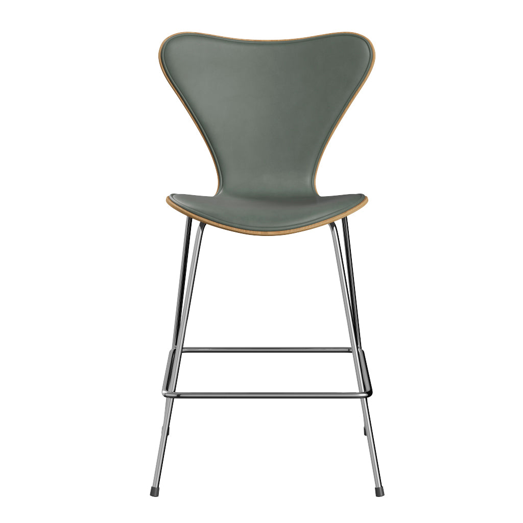 Fritz Hansen - 3187 låg barstol, naturfanér och frampolstrad i Grace läder - Ek - Concrete Grey læder - Krom stel - Jacobsen Plus